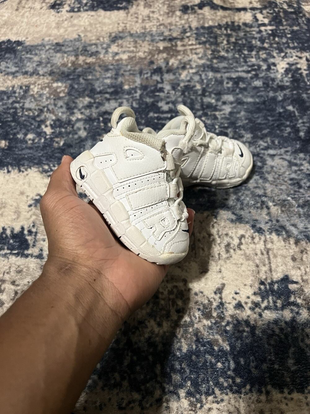 Size 3C- Nike Air More Uptempo TD White/Midnight Navy-White Toddler DH9722-100